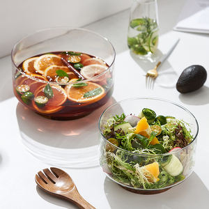 Fábrica Venda Quente Moderna Salada De Vidro Transparente Tigela com Base De Madeira Grande Tigelas De Vidro Espessado para Servir Comida - Product Image 3