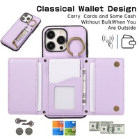 Dompet Ponsel Kulit PU Dengan Tempat Kartu dan Penyangga untuk IPhone 17 16 15 Pro Max 14 13 12 11 XS X Case Tali Lanyard Pinggiran Terangkat