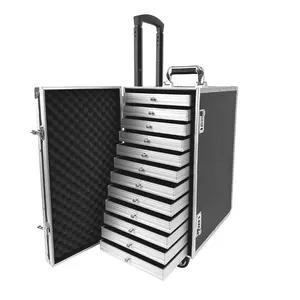 Custom Manufacturer Professional Aluminum Jewelry Display Trolley Case Storage Case With Spinning Wheels