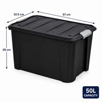 Boîte de rangement ménager en plastique PP 50L avec couvercle à loquet, organiseur de garage, bac de rangement pour buanderie