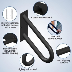 Pasamanos de pared Promise para escaleras, capacidad de carga de 90 kg, hierro, para interiores y exteriores, garaje, negro - Product Image 2
