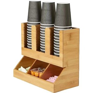 Support à tasses en bois pour bureau avec étagère de rangement pour dosettes de café et sachets de thé, organisateur grande capacité pour la cuisine ou le bureau - Product Image 3