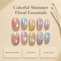 T1834 Kaixin Vente en gros Faux ongles à presser courts elliptiques avec motifs floraux, finition brillante, effet chatoyant pastel, effet œil de chat