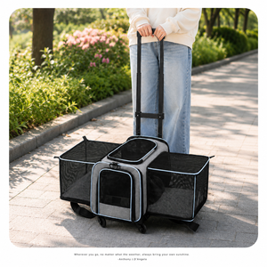 2-in-1 Tragbare Rollbare Haustiertransporttasche mit Rädern, Erweiterbar, Atmungsaktiv, Große Kapazität, Reisetasche mit Reißverschluss aus Oxford-Gewebe für Katzen - Product Image 3