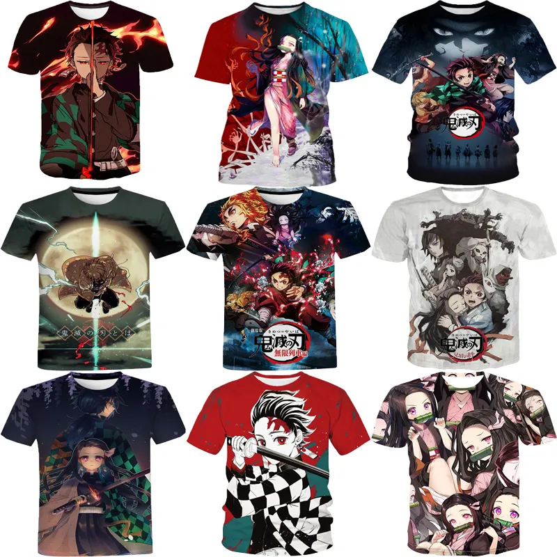 เสื้อยืดพิมพ์ลายอนิเมะญี่ปุ่นสำหรับผู้ชาย,เสื้อยืดลาย Demon Slayer เสื้อพิมพ์ลายดิจิตอลเสื้อยืดทีเชิ๊ตผู้ชายพิมพ์ลายทั้งตัว3D