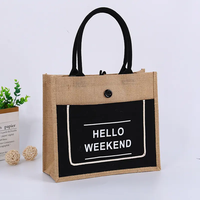 Sacs de transport en jute noir personnalisés pour femmes avec poignée pour broderie bricolage artisanat impression décoration femmes