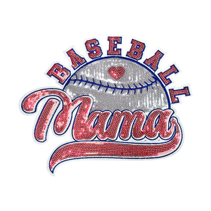 Patch à sequins Baseball <span class=keywords><strong>Mama</strong></span>, broderie à paillettes lettres rouges sur fond blanc argenté, applique couleur équipe pour veste en jean - Product Image 1