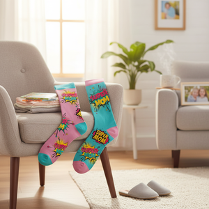 Super Mom Pattern Colorful Silk <b>Socks</b> Breathable Knitted Embroidery Print Custom Logo One Size Fits Daily Use - Product Image 3