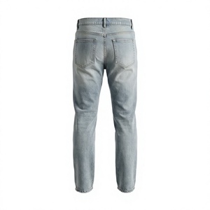 Pantalon cargo en jean délavé foncé taille haute pour homme, coupe droite décontractée, style vintage, utilitaire, en coton épais, bleu - Product Image 3