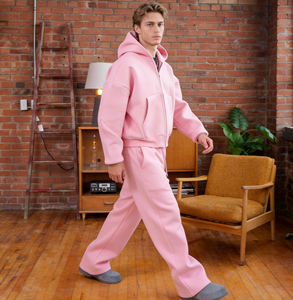 Custom Men's Oversized Boxy Cropped Zipper Hoodie pants 420gsm Plain Men DTG Puff LOGO Luxury Blank Zip up Hoodie tracksuit - Product Image 2