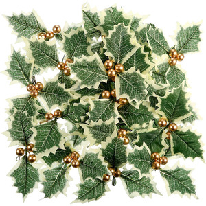 Feuilles de Noël aux couleurs porte-bonheur avec baies rouges 10 cm et moins, impression sérigraphique en relief, décorations pour la maison - Product Image 4