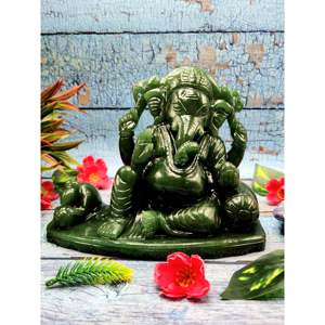 Regalo de Decoración para el Hogar - Tallado de Ganesha en Aventurina Verde Australiana - Ídolo del Dios Ganesha en Cristales/Piedras Preciosas - Product Image 1