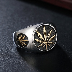Vintage Maple Leaves Jewelry Stainless Steel Punk Leaf Signet <b>Rings</b> <b>for</b> <b>Men</b> - Product Image 5