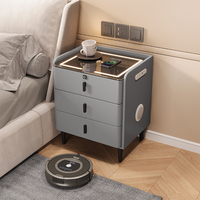 Vente directe d'usine, table de chevet intelligente avec chargeur sans fil à induction, éclairage tricolore, armoire, cadre en bois massif
