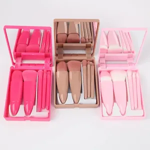 Hoge Kwaliteit Reizen Make-Up Borstel Set 5 Stuks Mini Voor Gemakkelijk Dragen Met Spiegel Led In Doos Make-Up Borstel Set