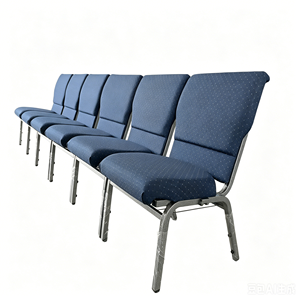 Chaises d'auditorium en tissu bleu rembourrées avec panier à livres en métal, empilables, pour églises, théâtres et banquets - Product Image 3
