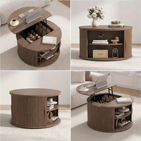 Table basse ronde de 31,5 pouces avec plateau relevable, panneau MDF, porte coulissante à tambour, petite table basse ronde pour petit salon