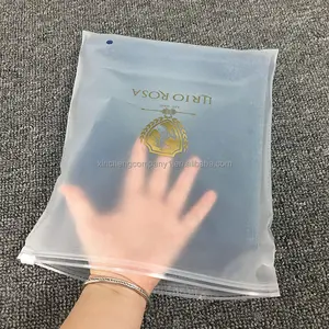 Custom logo frosted transparent clear pvc zipper lock bag for cosmetic clothing packaging