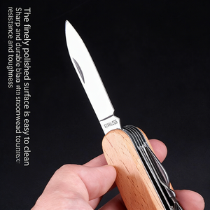 Couteau <span class=keywords><strong>suisse</strong></span> multifonction 11-en-1 avec manche en bois, outil de poche pliable avec couteau, ciseaux, ouvre-bouteille pour le camping et la survie - Product Image 4