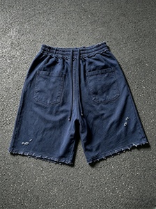 Shorts Bermuda en Coton Bleu Marine pour Homme, Taille Mi-Haute, Cordon Élastique, Couleur Unie, Respirant, Poches Tissées - Product Image 1