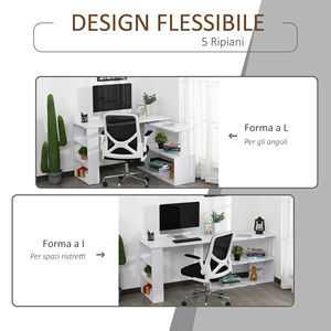 HOMCOM Engineered <b>Wood</b> <b>Corner</b> <b>Desk</b> with 5 Shelves 120cm X 110cm X 74.5cm White - Product Image 5