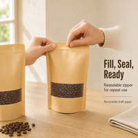 Pochette en papier kraft écologique ECO Source Factory avec fenêtre et fermeture éclair refermable pour l'emballage du café