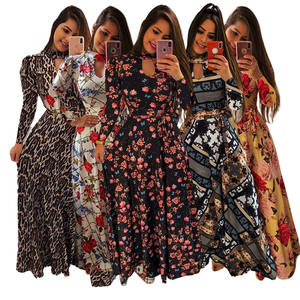 المرأة الأنيقة فستان حفلة موسيقية طويلة الأكمام الجوف خارج الأزهار طباعة زائد حجم سيدة عارضة فستان على شكل خط - Product Image 4