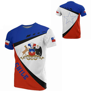 <span class=keywords><strong>Camiseta</strong></span> de estilo más nuevo con estampado rojo y <span class=keywords><strong>azul</strong></span>, camisetas con cuello redondo, Escudo de Armas de <span class=keywords><strong>Chile</strong></span>, camisetas cómodas de secado rápido, tacto suave de gran tamaño - Product Image 1