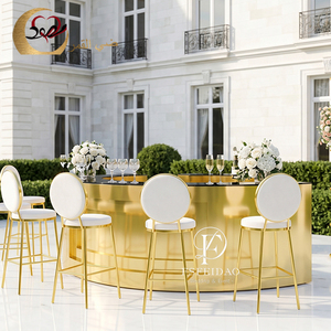 Comptoir de bar mobile semi-circulaire moderne en acier inoxydable et verre miroir pour mariage, événement, hôtel et cave à vin - Product Image 5