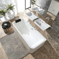 Baignoire de Luxe Moderne Écologique en Acrylique Autoportante avec Massage et Hydromassage, Forme Rectangulaire, Accessoire de Vidange Inclus