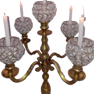 Portavelas de cinco brazos con acabado dorado, soporte de cristal para decoración de bodas y el hogar - Product Image 3