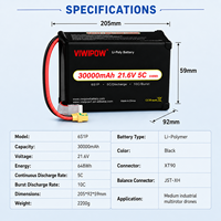 Paket Baterai Lithium Polymer Kapasitas Tinggi 30000mAh 21.6V 5C 320Wh/kg dengan Konektor Khusus untuk Drone Logistik Angkut Berat VTOL UAV