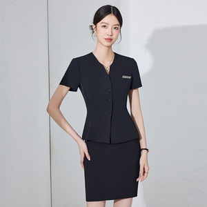 <b>White</b> Short Sleeve Professional Suit Set Women <b>Summer</b> 2025 Polyester Breathable Fitted Waist Skirt Workwear - Product Image 2
