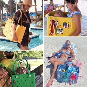 2024 Bolsas de praia grandes para mulheres, sacolas impermeáveis de silicone Eva com logotipo personalizado, bolsas Bogg grandes e pequenas para o verão, atacado