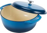 Cocotte en fonte émaillée avec couvercle, deux poignées, robuste, compatible four, ronde, 4,3 litres, bleue