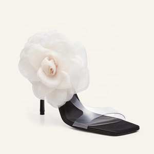 Women's PVC Straps Sandals 3D Side Flower Summer Stiletto on Thin High Heels Dress <b>Pumps</b> Shoes - Product Image 3