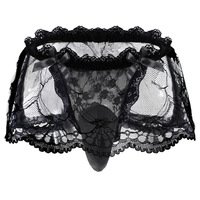 Culotte string taille basse en dentelle style féminin pour homme, lingerie sexy tendance, respirante et douce en maille