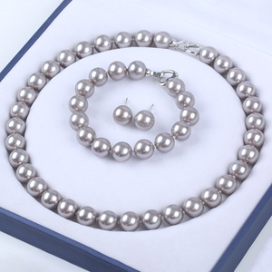 10/12mm Tahiti Black/Grey Color Natural Round Shape Shell Beads Mother of <strong>Pearl</strong> Jewelry <strong>Set</strong> - Product Image 2