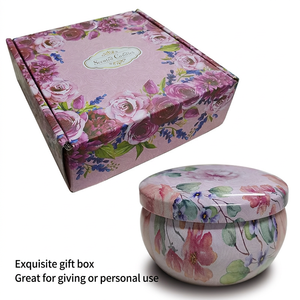 Bougie aromatique à la cire de soja florale dans un pot en métal avec couvercle, style classique fait main, décoration d'intérieur, cadeau - Product Image 2