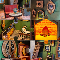 Kit de puzzle 3D en bois DIY Magic Pharmacist House pour commande en gros, avec emballage personnalisé, serre-livres LED et maison de poupée miniature