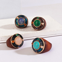 Bague en bois et pierre naturelle pour femme, style bohème, faite à la main, avec pierres précieuses, alliance vintage sculptée en turquoise et agate, cadeau pour elle