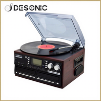 Reproductor de Discos de Vinilo TODO EN UNO 2018 con Grabación en CD Doble, USB, Radio y Cassette