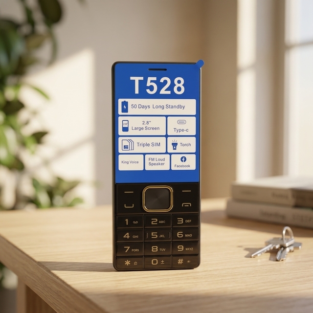 Factory Best Price Tecno T528 3-Sim Seniors Phone QWERTY Keyboard SOS Feature Spanish Multilingual Big Battery 2G Phone Camera