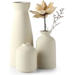 Moderne Boho-Bauernhaus-Dekorvase für Pampas-Gras getrocknete Blumen Topf-Set mit 3 Blumenvasen für Dekor Keramik-Vasen-Set