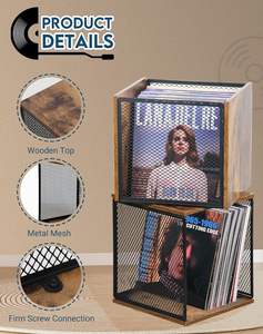 Visualize Boîte de rangement d'album <span class=keywords><strong>Cube</strong></span> Organisateur en bois Caisse 2 ensembles de porte-disques Étagère Meubles de rangement pour disques en vinyle - Product Image 6