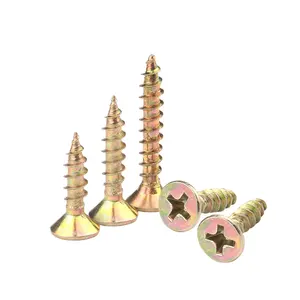 Sekrup #4x1/2 "#6x1/2" #6x3/4 "#8x3/4" warna emas kepala datar sekrup kayu Phillips sekrup Countersunk SS mandiri