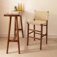 Tabouret de bar MULIGNA personnalisé en bois massif de style bohème avec dossier, tabouret de comptoir en corde tressée à la main pour café, restaurant, hôtel, îlot de cuisine