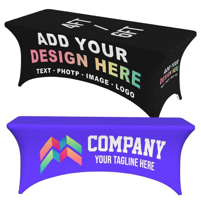 HLY 4ft 6ft 8ft Custom Table Print Cover Table Cloth Trade Show Printed logo Polyester Table Covers