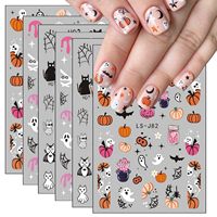 Autocollants pour ongles d'Halloween, motifs fantômes et citrouilles mignons, autocollants 3D auto-adhésifs pour ongles, motifs chauve-souris, chat, crâne, décorations pour ongles pour Halloween