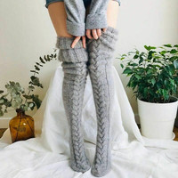Bas longs tricotés sexy pour femmes, au-dessus du genou, chauds et confortables pour l'hiver